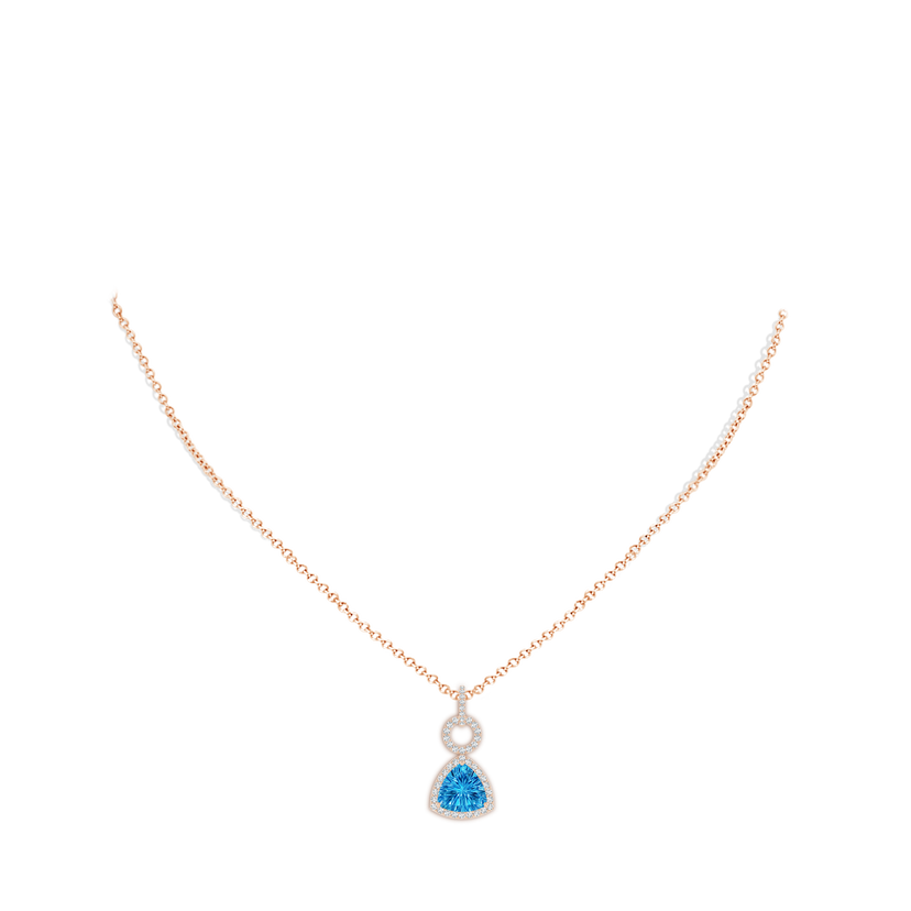 Trillion Concave-Cut Swiss Blue Topaz Open Halo Link Pendant