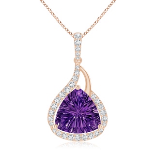 10mm AAAA Trillion Concave-Cut Amethyst Flame Pendant in 10K Rose Gold
