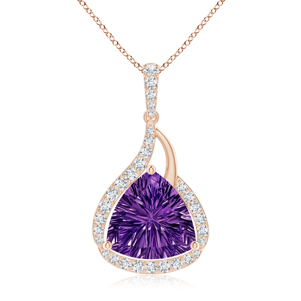 10mm AAAA Trillion Concave-Cut Amethyst Flame Pendant in Rose Gold