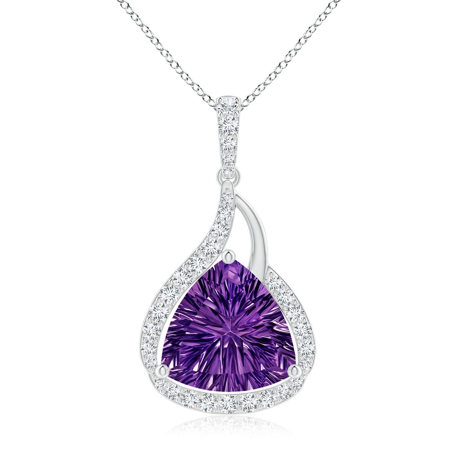 10mm AAAA Trillion Concave-Cut Amethyst Flame Pendant in White Gold 