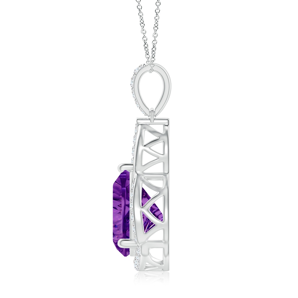 10mm AAAA Trillion Concave-Cut Amethyst Flame Pendant in White Gold Side-1