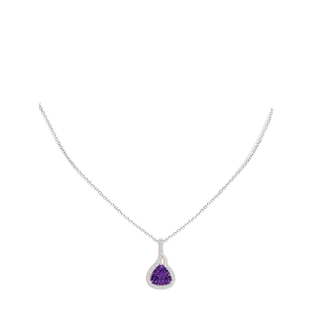 10mm AAAA Trillion Concave-Cut Amethyst Flame Pendant in White Gold Body-Neck