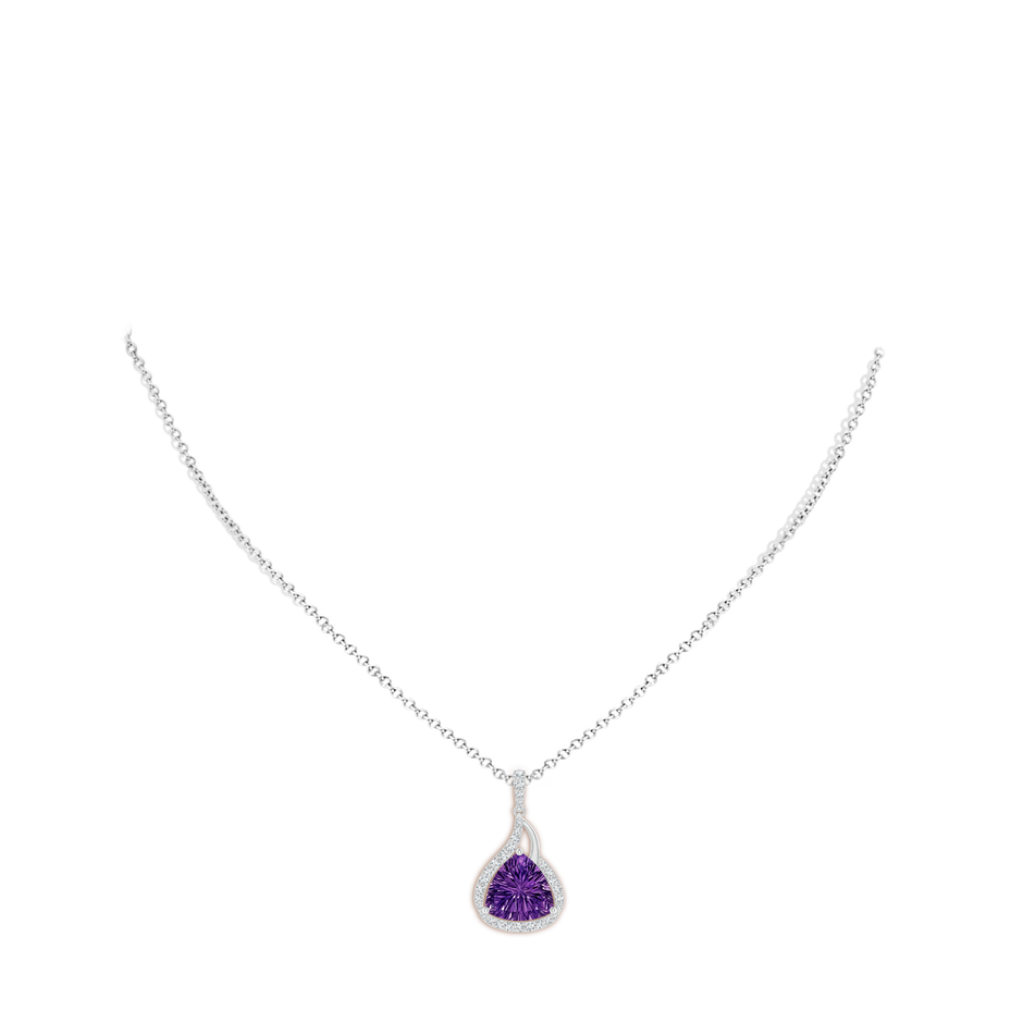 10mm AAAA Trillion Concave-Cut Amethyst Flame Pendant in White Gold body-neck