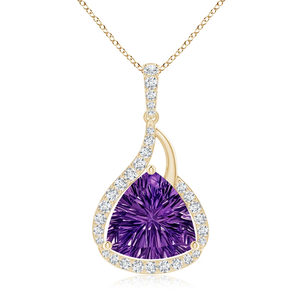 10mm AAAA Trillion Concave-Cut Amethyst Flame Pendant in Yellow Gold