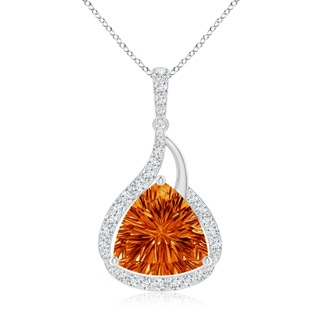 10mm AAAA Trillion Concave-Cut Citrine Flame Pendant in 9K White Gold