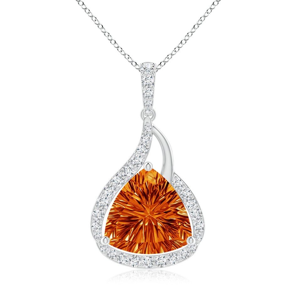 10mm AAAA Trillion Concave-Cut Citrine Flame Pendant in White Gold 