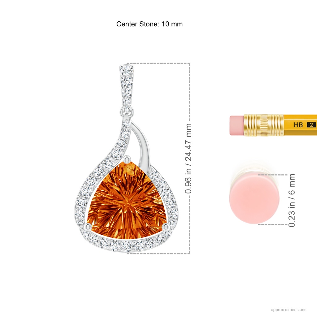 10mm AAAA Trillion Concave-Cut Citrine Flame Pendant in White Gold Ruler