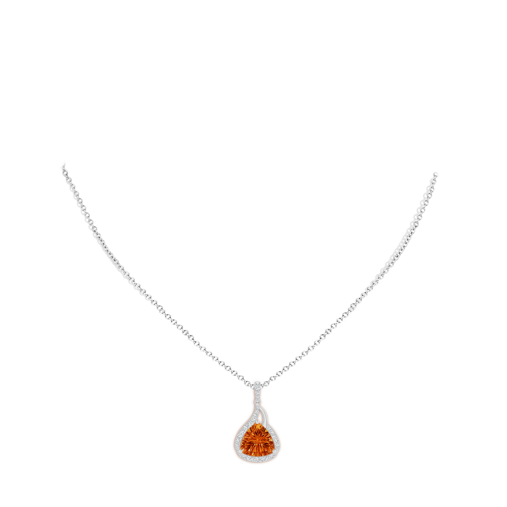 10mm AAAA Trillion Concave-Cut Citrine Flame Pendant in White Gold Body-Neck