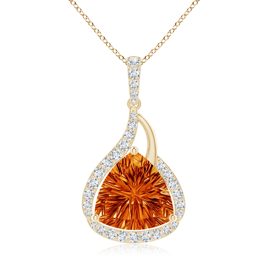 10mm AAAA Trillion Concave-Cut Citrine Flame Pendant in Yellow Gold