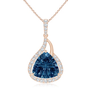 10mm AAAA Trillion Concave-Cut London Blue Topaz Flame Pendant in 9K Rose Gold