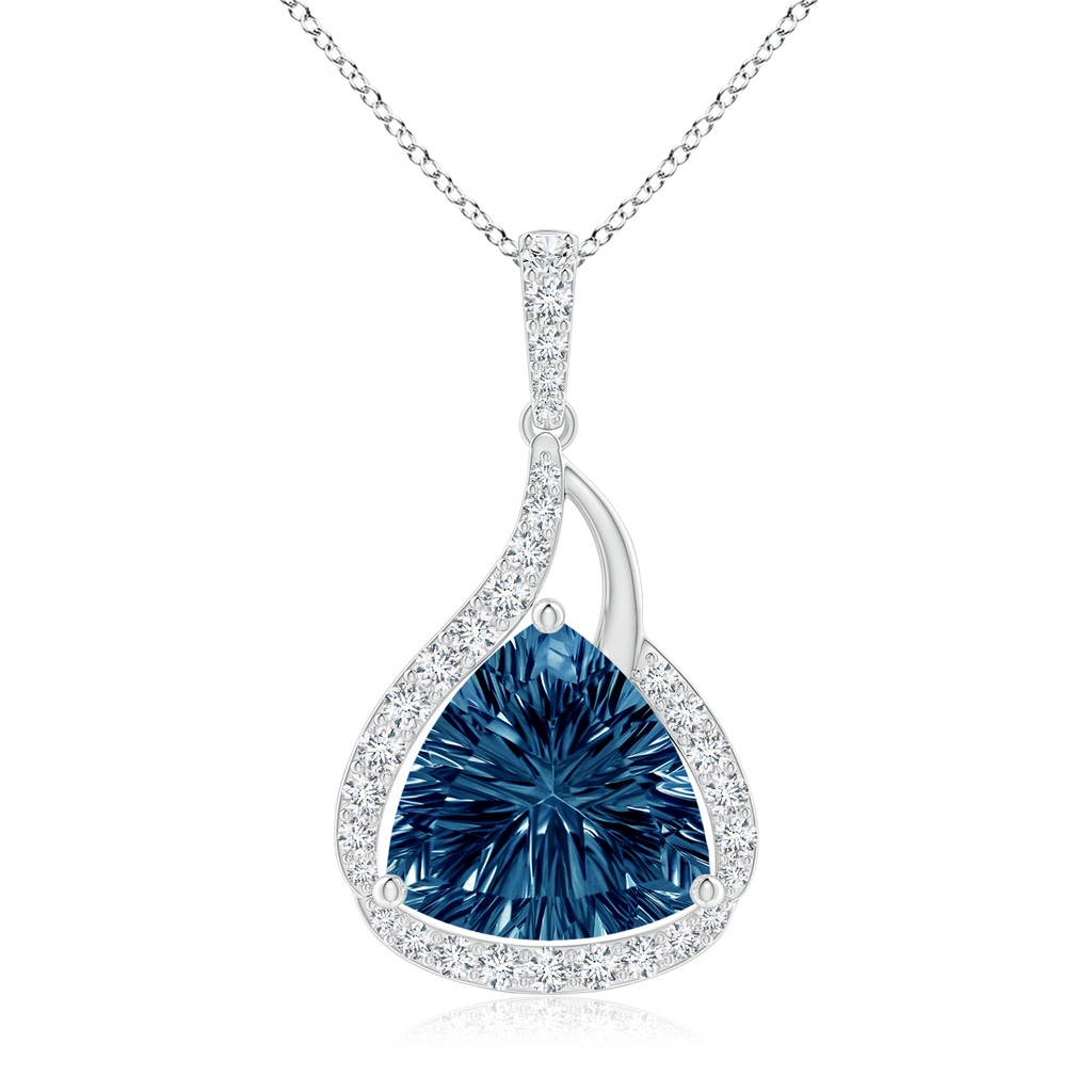 10mm AAAA Trillion Concave-Cut London Blue Topaz Flame Pendant in P950 Platinum