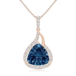 10mm AAAA Trillion Concave-Cut London Blue Topaz Flame Pendant in Rose Gold