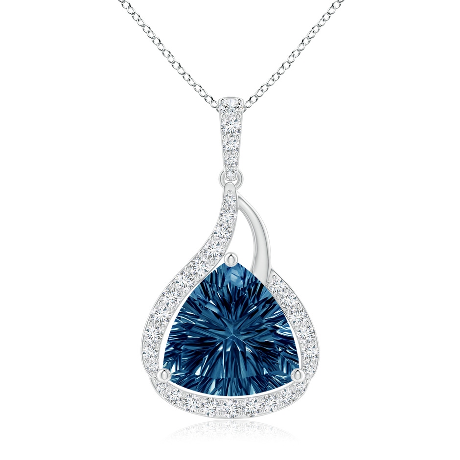 10mm AAAA Trillion Concave-Cut London Blue Topaz Flame Pendant in White Gold 