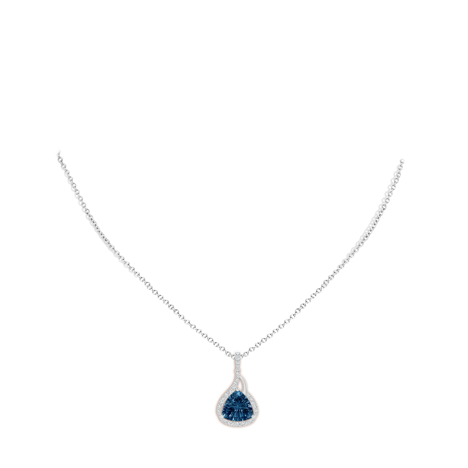 10mm AAAA Trillion Concave-Cut London Blue Topaz Flame Pendant in White Gold body-neck