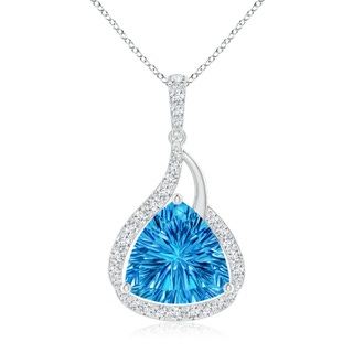 10mm AAAA Trillion Concave-Cut Swiss Blue Topaz Flame Pendant in P950 Platinum