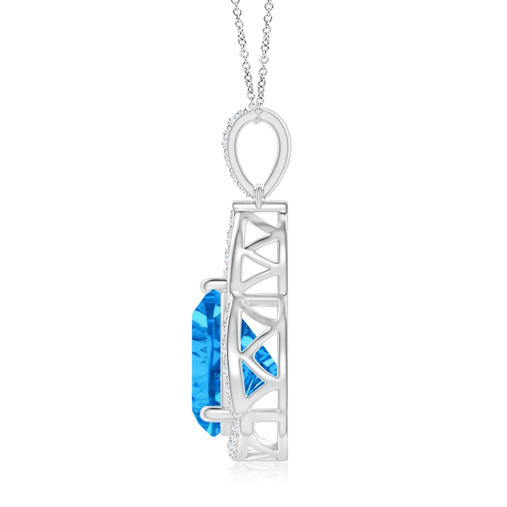10mm AAAA Trillion Concave-Cut Swiss Blue Topaz Flame Pendant in White Gold Side-1