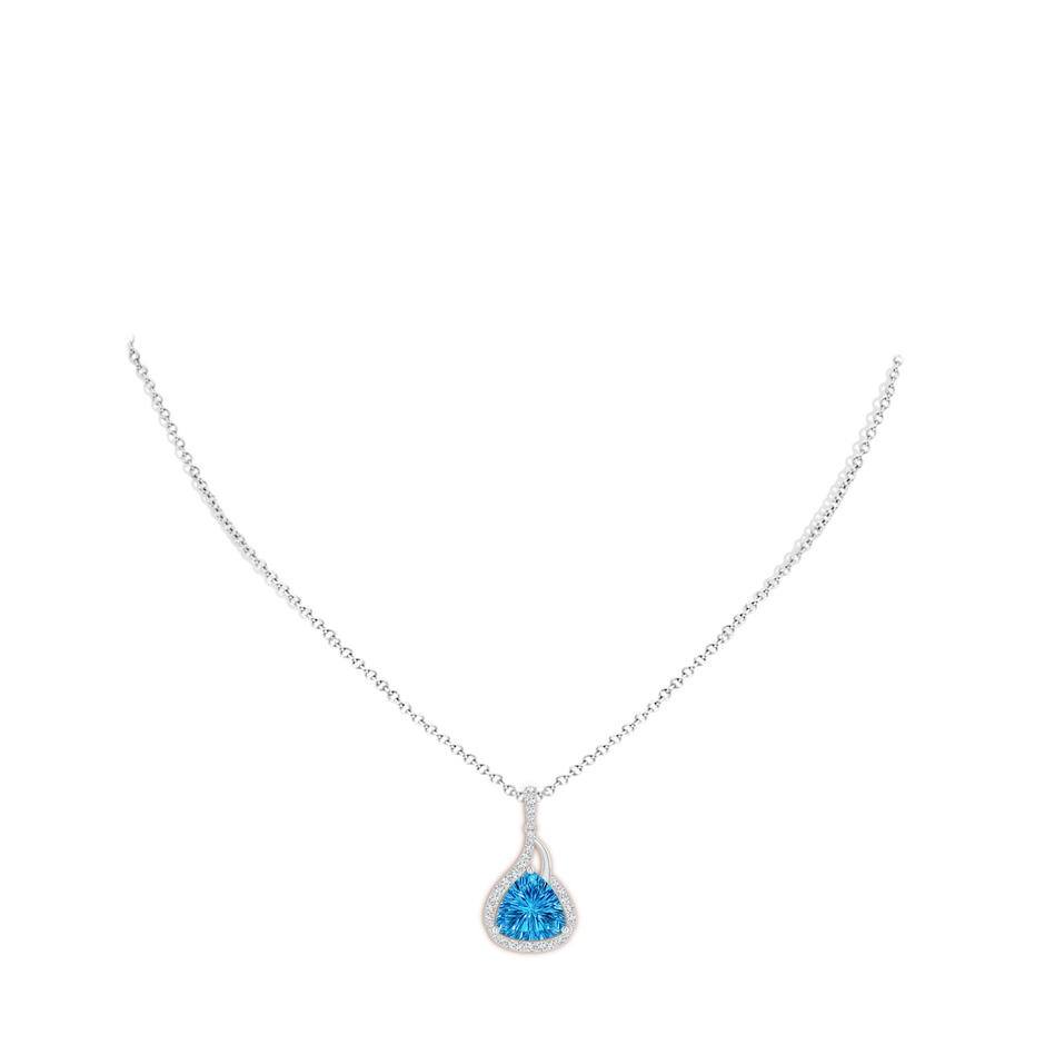 10mm AAAA Trillion Concave-Cut Swiss Blue Topaz Flame Pendant in White Gold body-neck