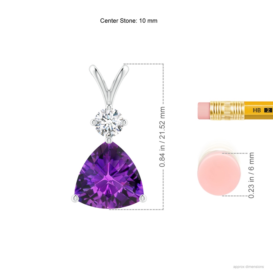 10mm AAAA Trillion Checker-Cut Amethyst Solitaire Pendant in P950 Platinum ruler