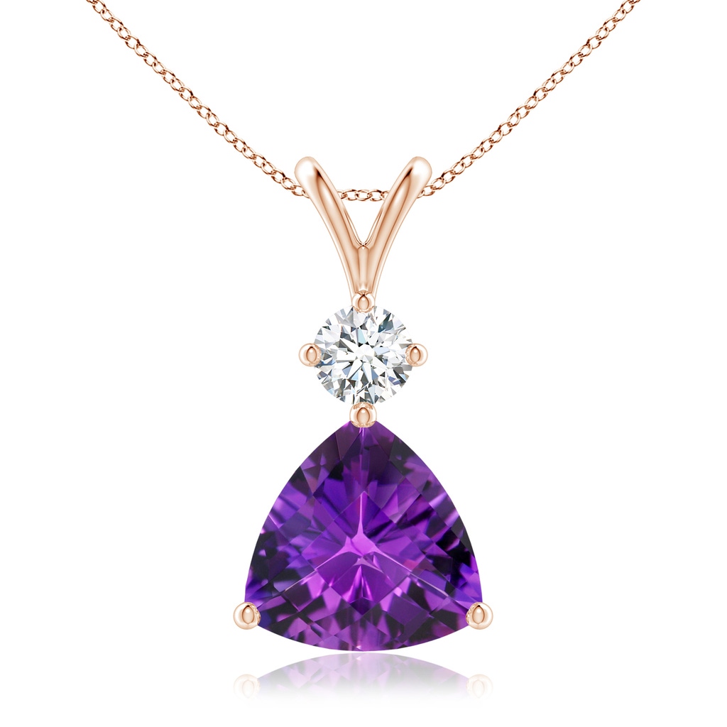 10mm AAAA Trillion Checker-Cut Amethyst Solitaire Pendant in Rose Gold