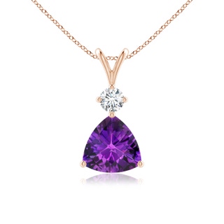 8mm AAAA Trillion Checker-Cut Amethyst Solitaire Pendant in Rose Gold