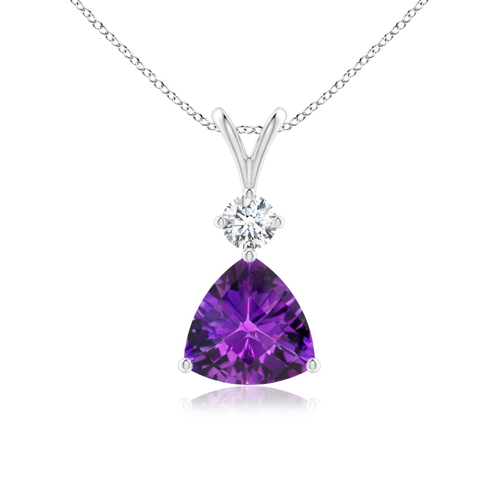 8mm AAAA Trillion Checker-Cut Amethyst Solitaire Pendant in White Gold