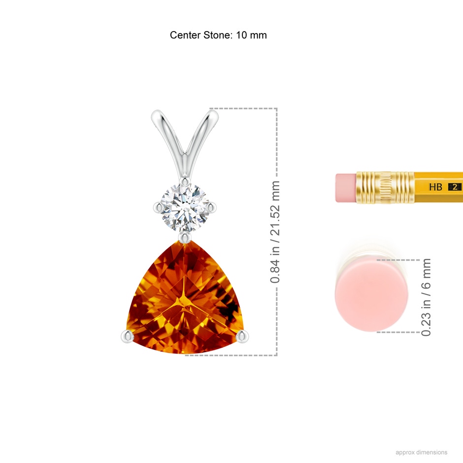 10mm AAAA Trillion Checker-Cut Citrine Solitaire Pendant in White Gold ruler