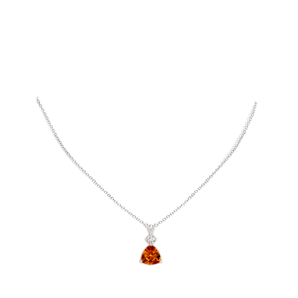 10mm AAAA Trillion Checker-Cut Citrine Solitaire Pendant in White Gold Body-Neck