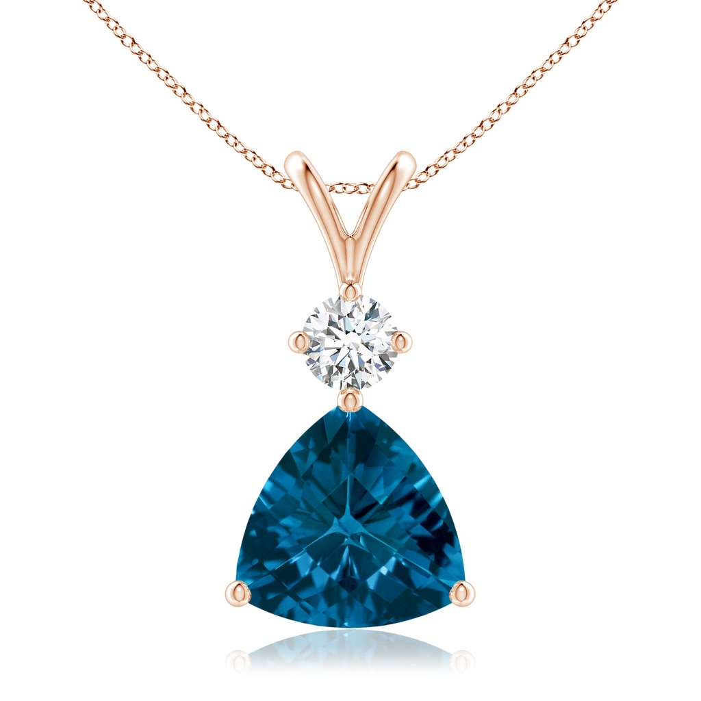 10mm AAAA Trillion Checker-Cut London Blue Topaz Solitaire Pendant in Rose Gold