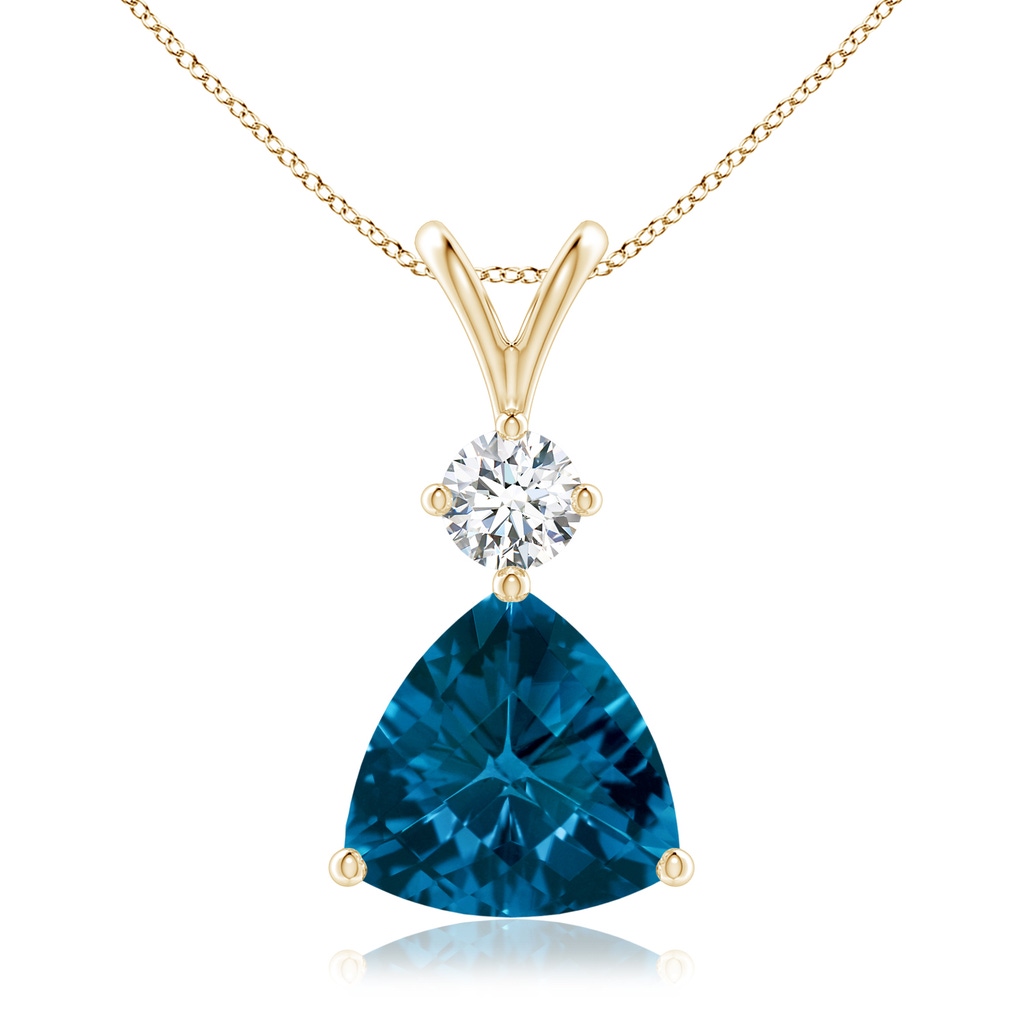 10mm AAAA Trillion Checker-Cut London Blue Topaz Solitaire Pendant in Yellow Gold