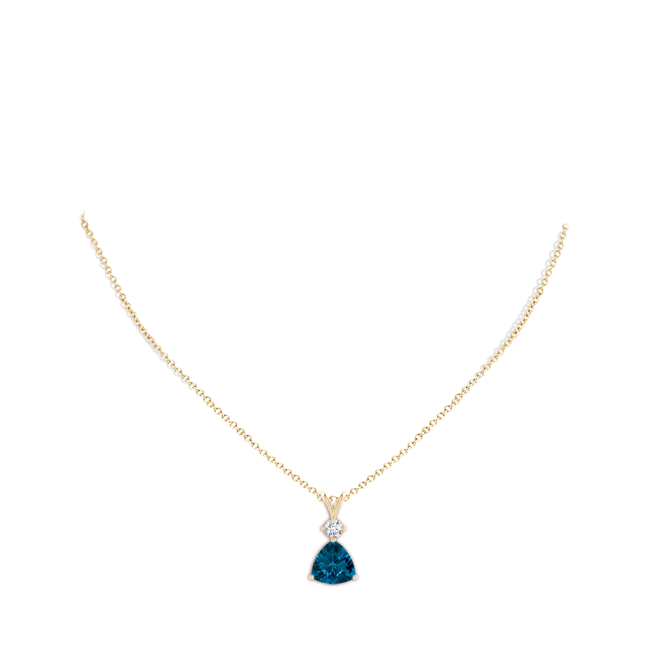 10mm AAAA Trillion Checker-Cut London Blue Topaz Solitaire Pendant in Yellow Gold body-neck