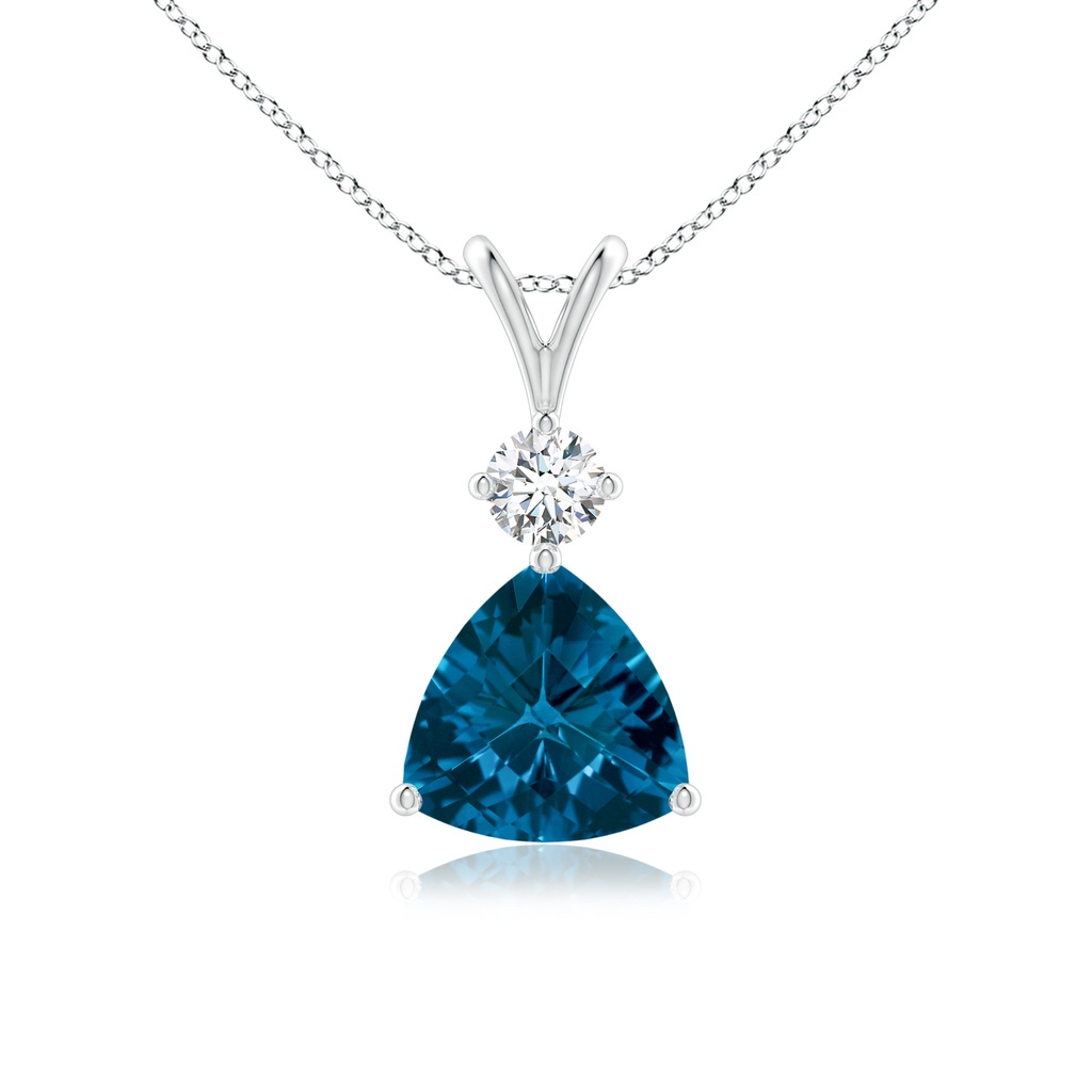 8mm AAAA Trillion Checker-Cut London Blue Topaz Solitaire Pendant in White Gold