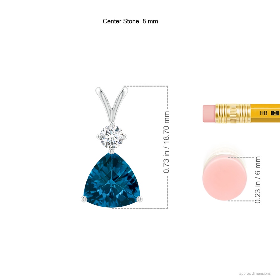 8mm AAAA Trillion Checker-Cut London Blue Topaz Solitaire Pendant in White Gold ruler