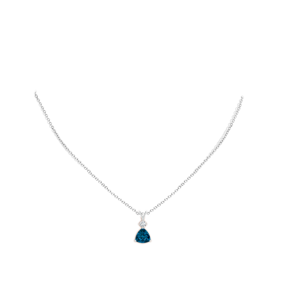 8mm AAAA Trillion Checker-Cut London Blue Topaz Solitaire Pendant in White Gold body-neck