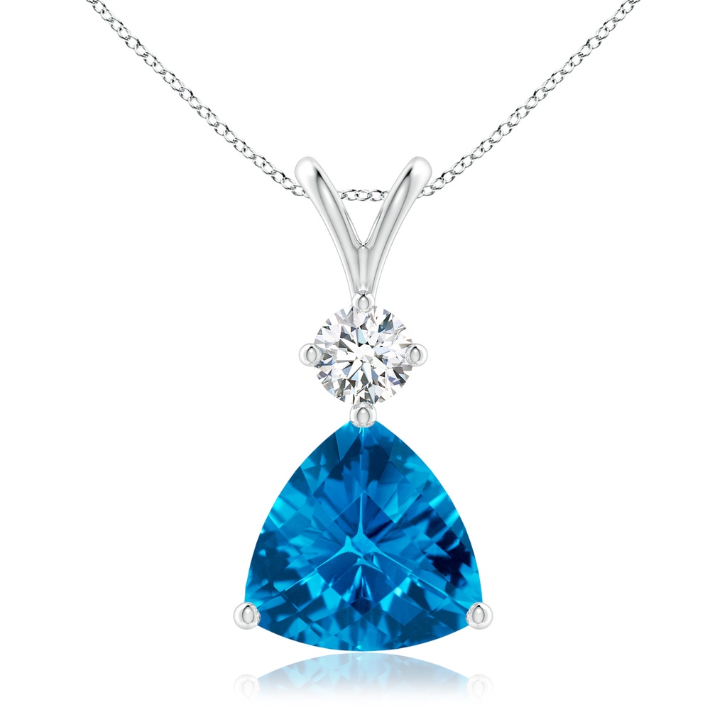 10mm AAAA Trillion Checker-Cut Swiss Blue Topaz Solitaire Pendant in White Gold