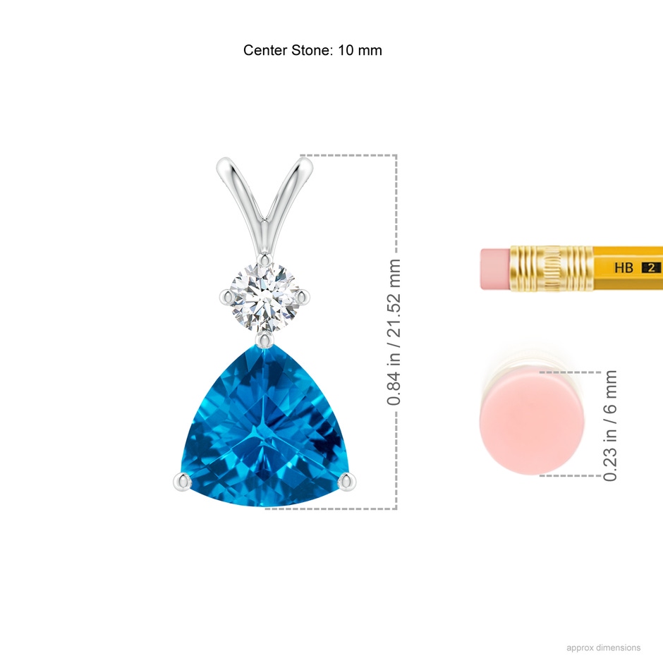 10mm AAAA Trillion Checker-Cut Swiss Blue Topaz Solitaire Pendant in White Gold ruler