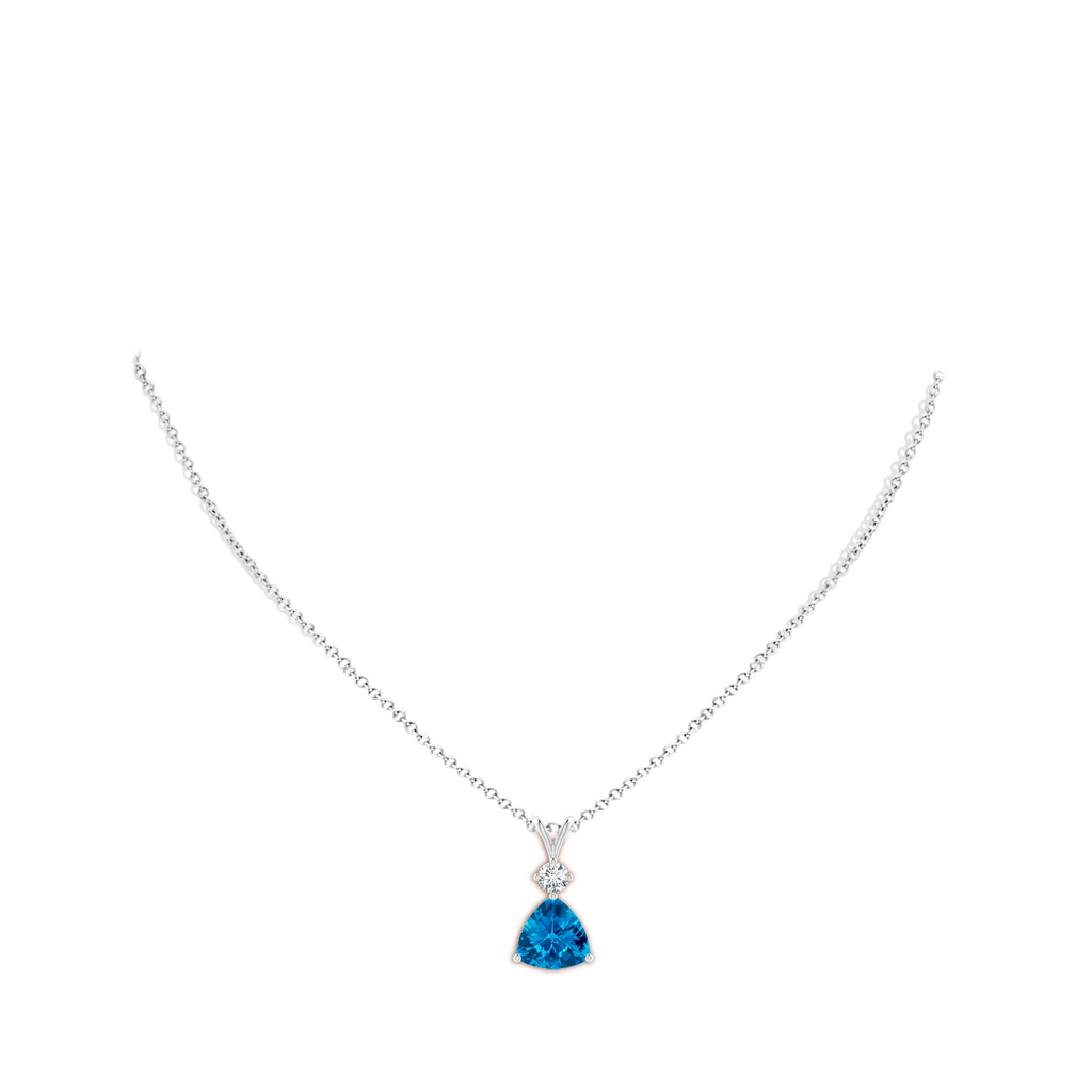 10mm AAAA Trillion Checker-Cut Swiss Blue Topaz Solitaire Pendant in White Gold Body-Neck
