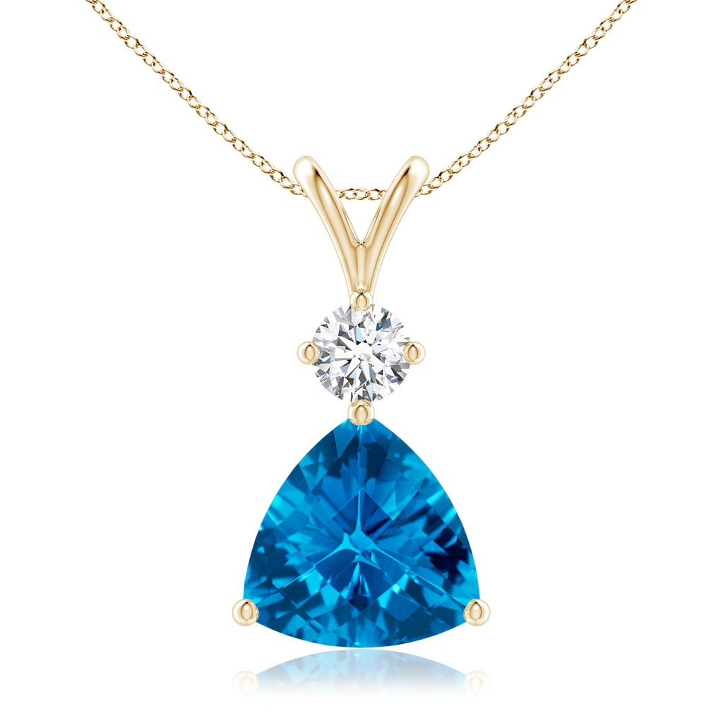 10mm AAAA Trillion Checker-Cut Swiss Blue Topaz Solitaire Pendant in Yellow Gold