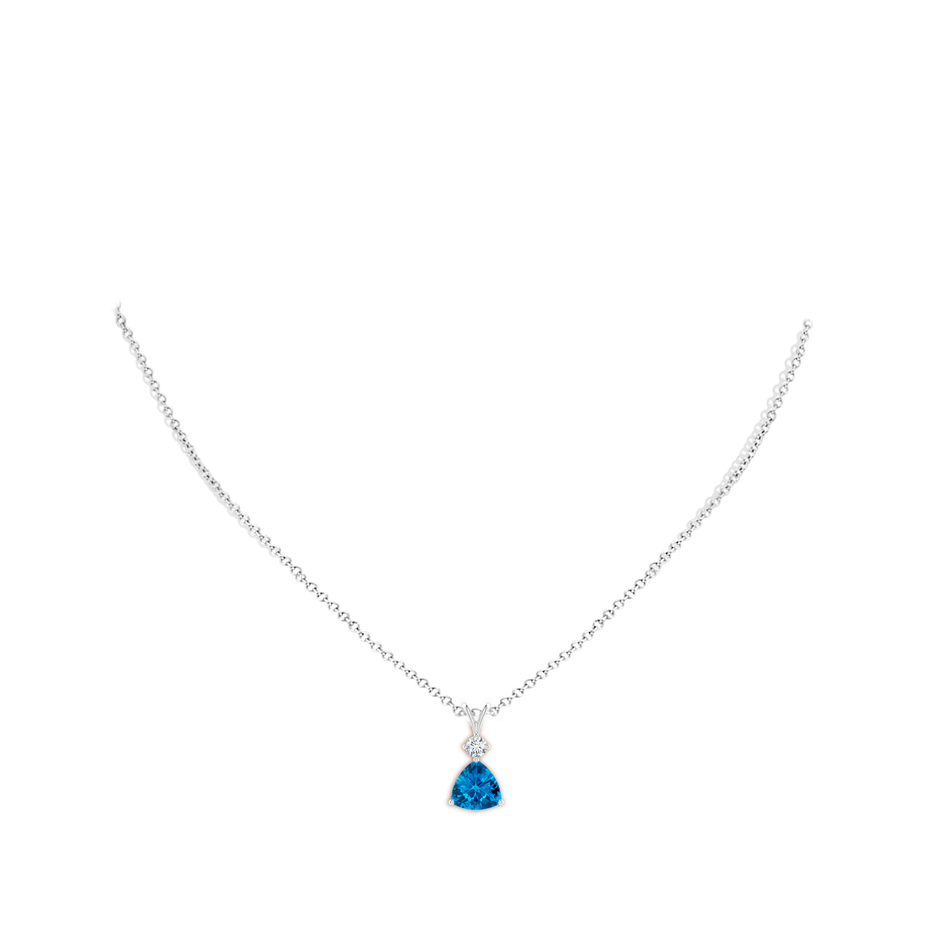 8mm AAAA Trillion Checker-Cut Swiss Blue Topaz Solitaire Pendant in White Gold body-neck