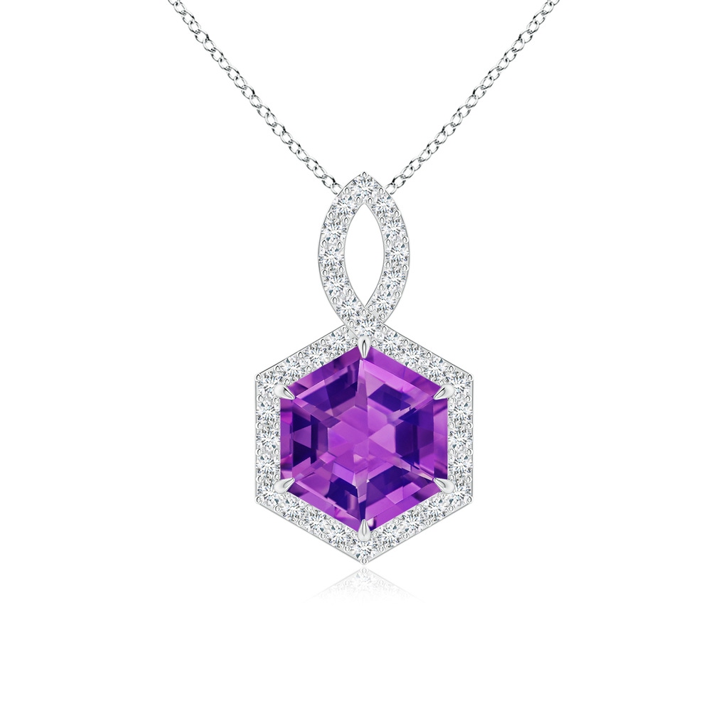 7mm AAAA Hexagonal Step-Cut Amethyst Infinity Halo Pendant in White Gold