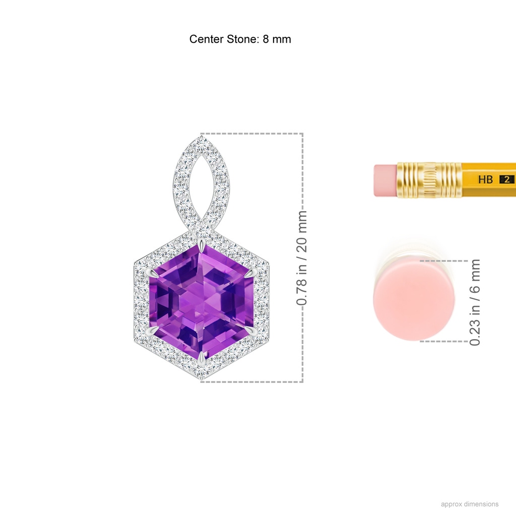 8mm AAAA Hexagonal Step-Cut Amethyst Infinity Halo Pendant in White Gold Ruler