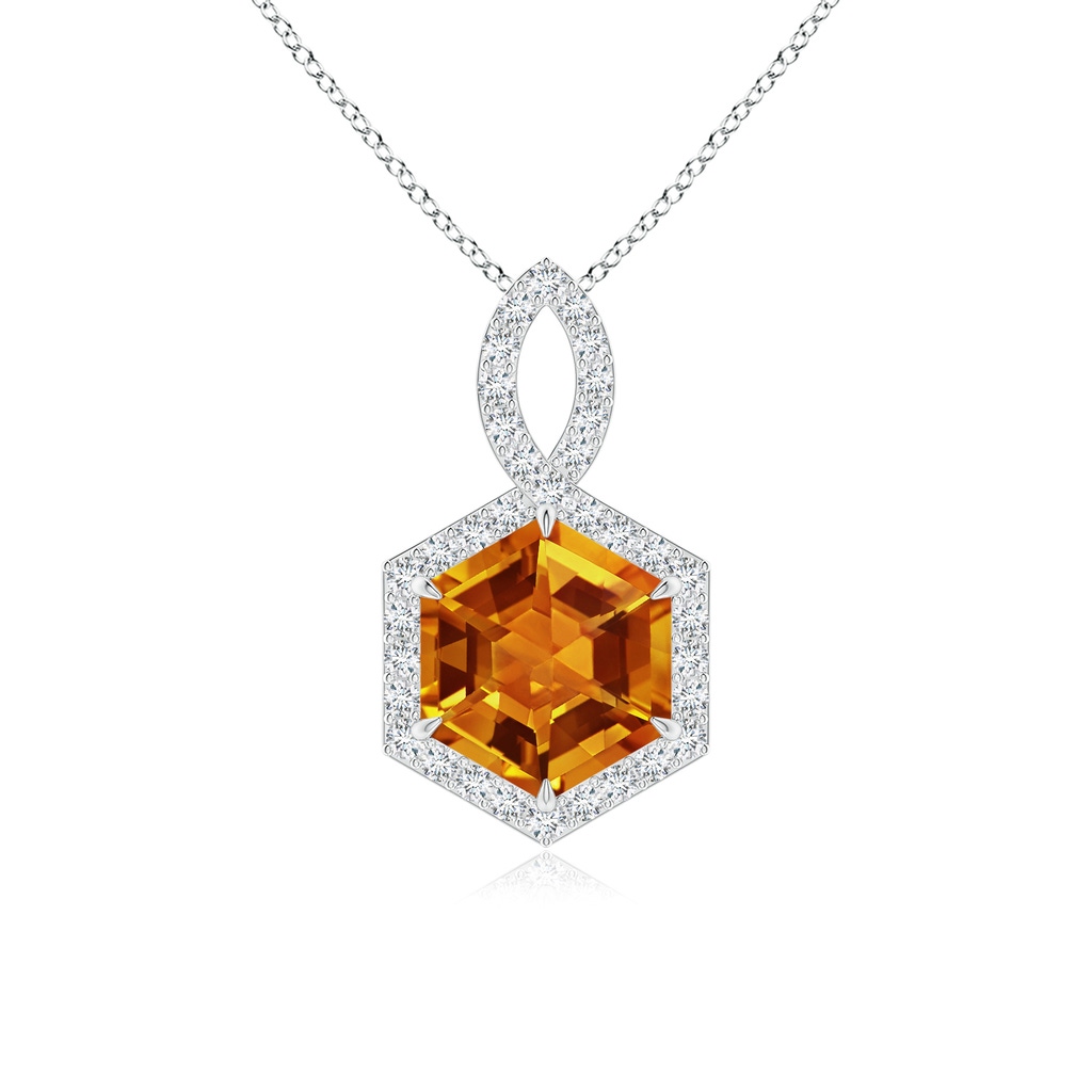 7mm AAAA Hexagonal Step-Cut Citrine Infinity Halo Pendant in White Gold