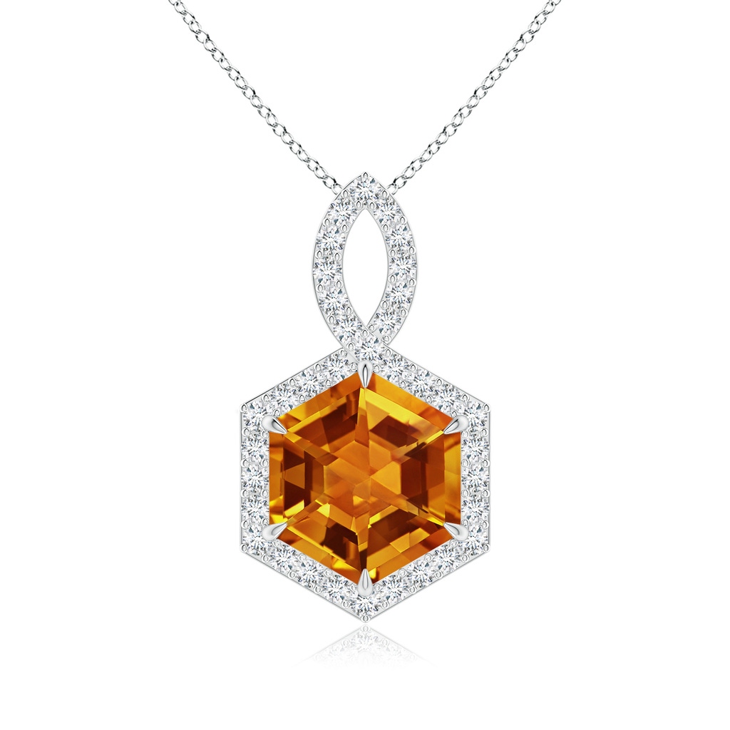 8mm AAAA Hexagonal Step-Cut Citrine Infinity Halo Pendant in White Gold