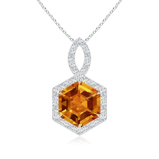 8mm AAAA Hexagonal Step-Cut Citrine Infinity Halo Pendant in White Gold