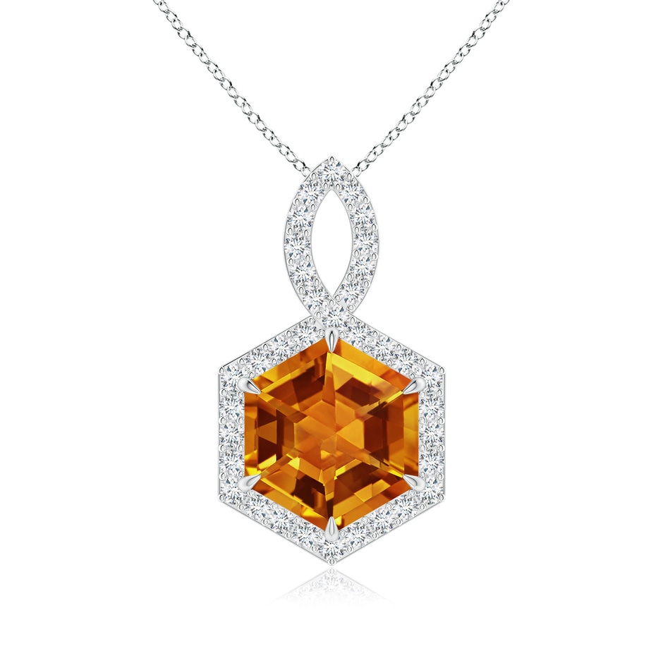 8mm AAAA Hexagonal Step-Cut Citrine Infinity Halo Pendant in White Gold 