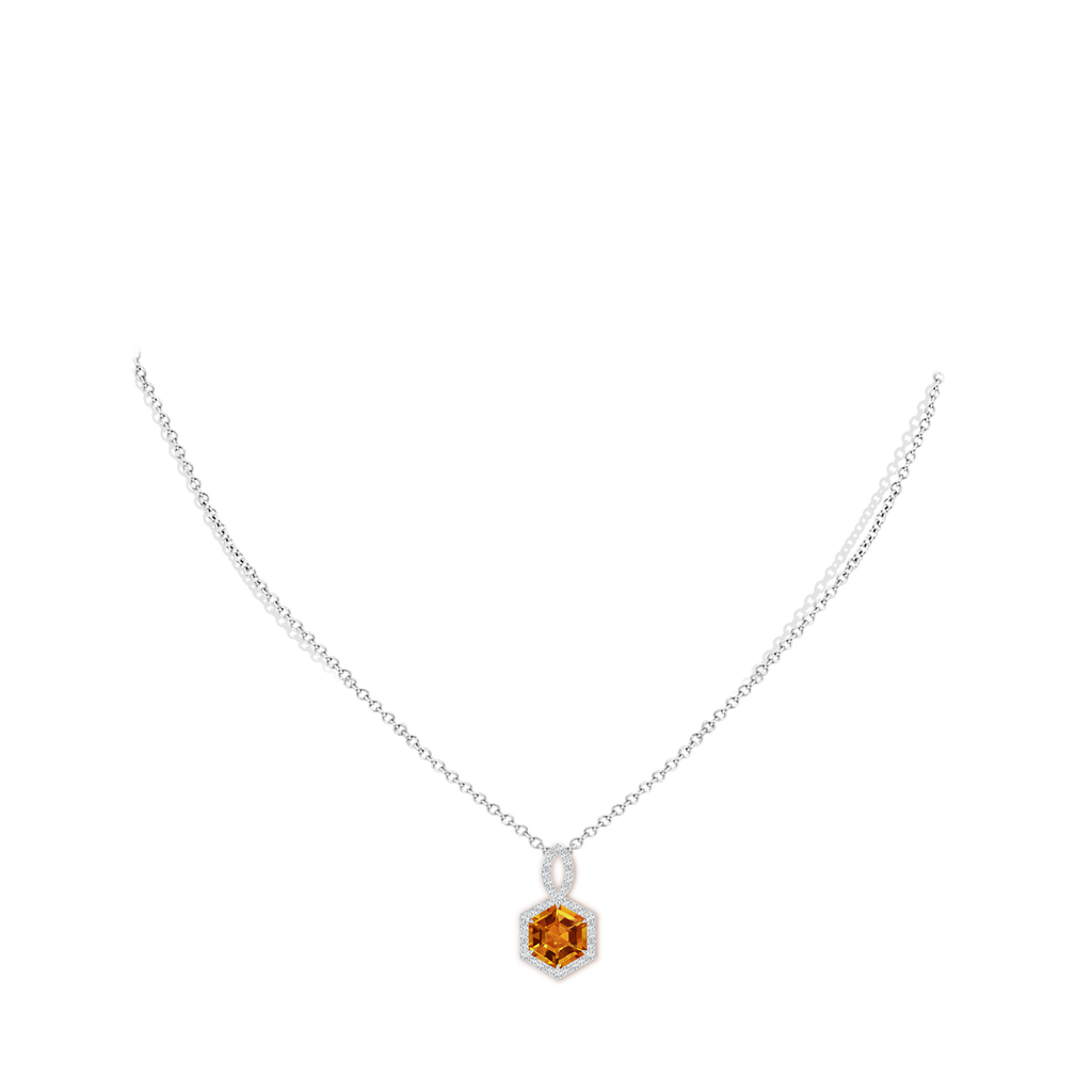 8mm AAAA Hexagonal Step-Cut Citrine Infinity Halo Pendant in White Gold Body-Neck