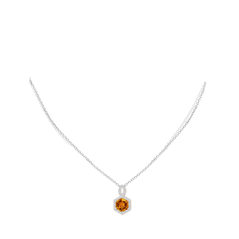 8mm AAAA Hexagonal Step-Cut Citrine Infinity Halo Pendant in White Gold body-neck