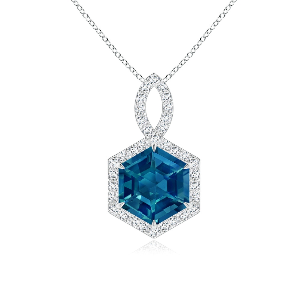 7mm AAAA Hexagonal Step-Cut London Blue Topaz Infinity Halo Pendant in P950 Platinum