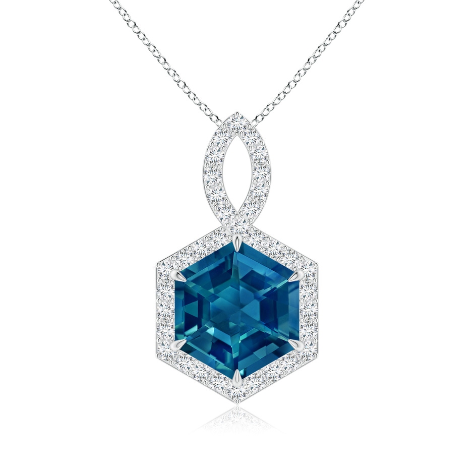 8mm AAAA Hexagonal Step-Cut London Blue Topaz Infinity Halo Pendant in White Gold 