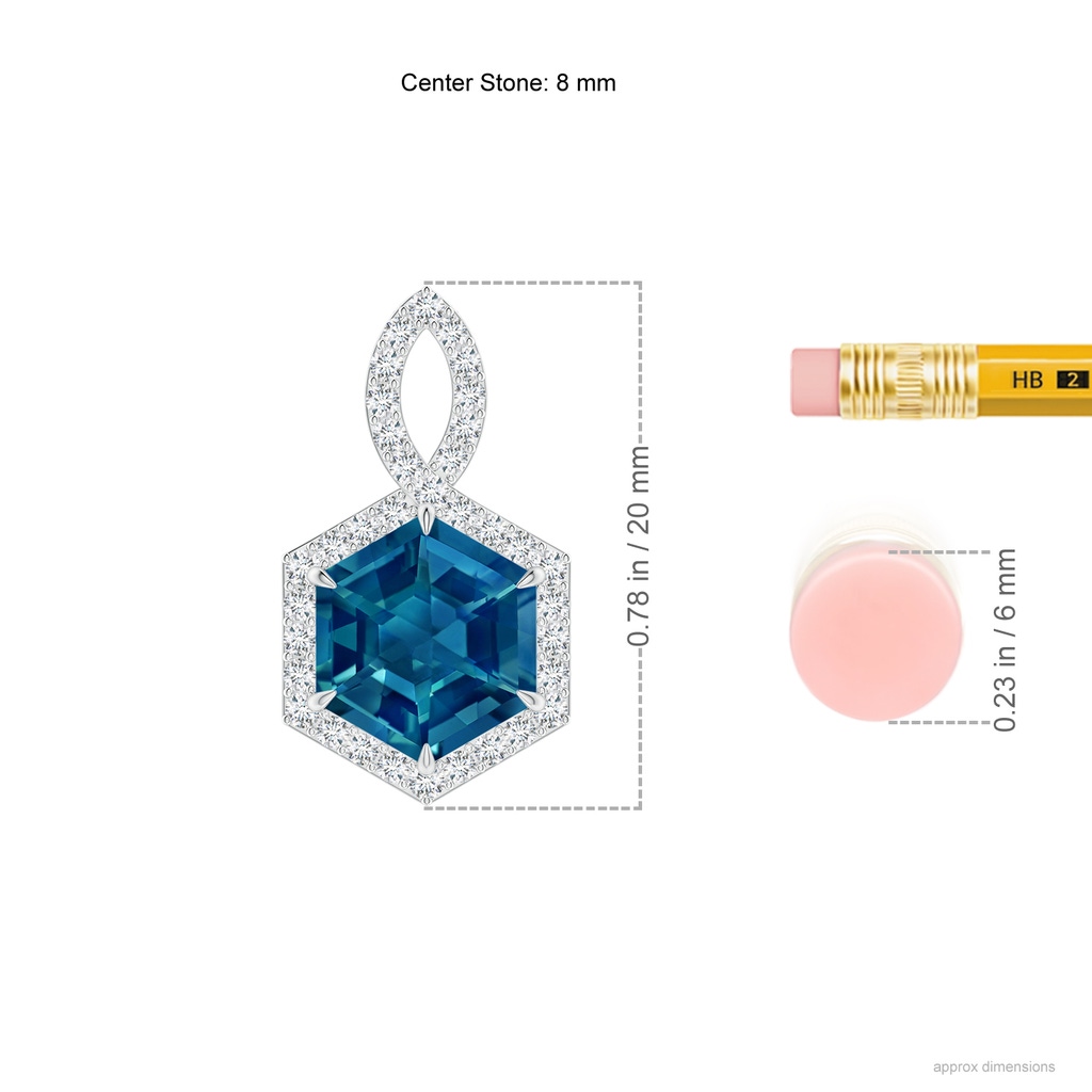 8mm AAAA Hexagonal Step-Cut London Blue Topaz Infinity Halo Pendant in White Gold Ruler