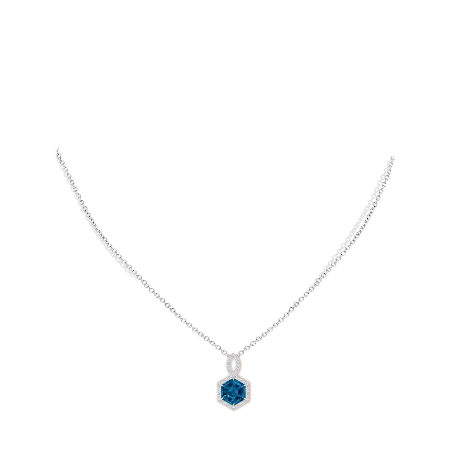 8mm AAAA Hexagonal Step-Cut London Blue Topaz Infinity Halo Pendant in White Gold body-neck